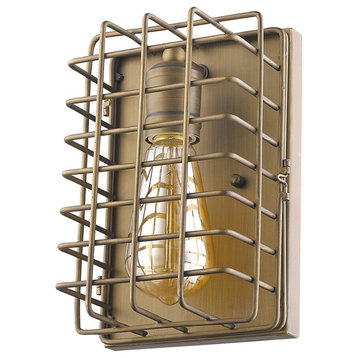 Lynden 1-Light Raw Brass Sconce With Wire Cage Shade
