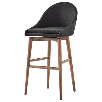 Keeler Walnut Danish Modern Swivel Stool, Set of 2, Dark Grey, 30" Bar