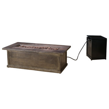 GDF Studio Pablo Outdoor 56" Rectangular Propane Fire Table, Brown Wood