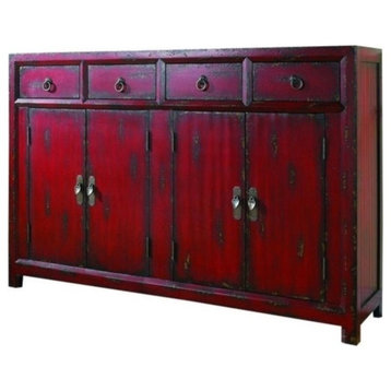 Beaumont Lane 4-Drawer Wood & Veneers Accent Chest with Shelf in Rich Red