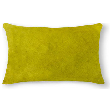 HomeRoots 12" x 20" x 5" Yellow Cowhide Pillow