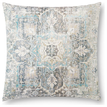 Gray/Multi 22"x22" Antique Inspired Polyester Printed Accent Throw Pillow