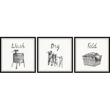 Wash, Dry and Fold Triptych, 3-Piece Set, 18x18 Panels