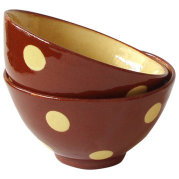 Polka-Dot Ice Cream Bowl, Barn Red, Set of 2