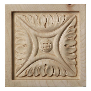 Hand Carved Hardwood Applique Rosette 3-1//2/"D