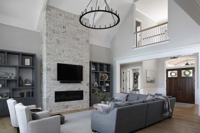 Inspiration for a large transitional family room remodel in Milwaukee