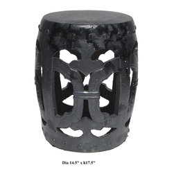 Black Ceramic Clay Round Ru Yi Open Stool Ottoman - Footstools And Ottomans
