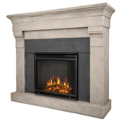 Transitional Indoor Fireplaces Torrence Cast Cinder Stone Electric Firebox & Mantel