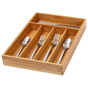YBM HOME Bamboo Cutlery and Knives Tool Tray, 5 Compartment Fixed