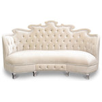 Haute House - Isabella Tufted Sofa - An eclectic sofa this is! The Isabella Sofa, inspired by the Rococo era, is upholstered our Luxor "Pearl" velvet that's made of 50% Rayon/50%Cotton and has a cleaning code of "S". The sofa has an upright back, detailed with crystal buttons, crystal nailheads, and silver legs. Professional upholstery cleaning recommended.