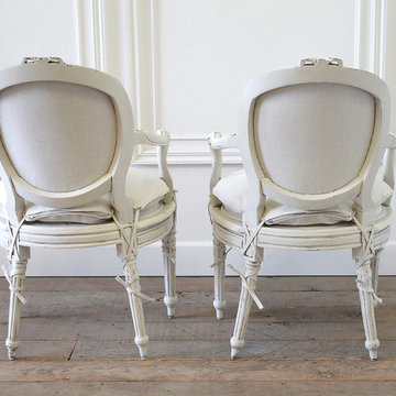 Set of 8 Antique Louis XVI Style Painted and Upholstered Dining Chairs