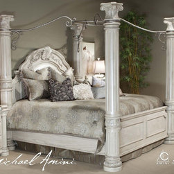 AICO Furniture - Monte Carlo II California King Poster Bed in Silver Pearl - N53 - Bedroom Products