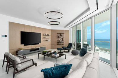 Example of a minimalist wall paneling living room design in Miami