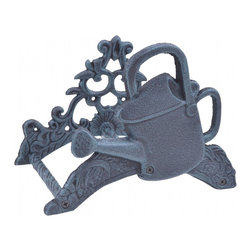 Import Wholesales - Garden Hose Holder, Watering Can, Verdigris Cast Iron, 9.75" Wide - Garden Hose Reels