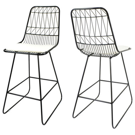 GDF Studio Lilith Indoor Wire Counter Stools with Cushions, Set of 2, Black