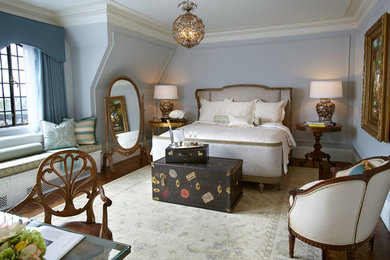 Bedroom - traditional dark wood floor bedroom idea in New York with gray walls