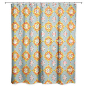Tile Shower Curtain Mediterranean, Red And Gold Damask Shower Curtain