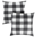 Mozaic Company - Stewart Black Buffalo Plaid Square Pillow, Set of 2 - This wide checkered, white and black buffalo plaid pattern will add the perfect traditional accent to your decor. Accentuate the look and feel of any seating area with the lovely addition of this set of two outdoor square pillows. Using a distinct buffalo plaid pattern, the pillows in this set will offer a bold personality to stand out in any setting. Filled with 100 percent recycled fiber and sewn closed, these pillows will support and enhance any sitting experience through long periods of time. The exteriors of these pillows resist UV and fade damage, as well as mildew growth from exposure to water outdoors.