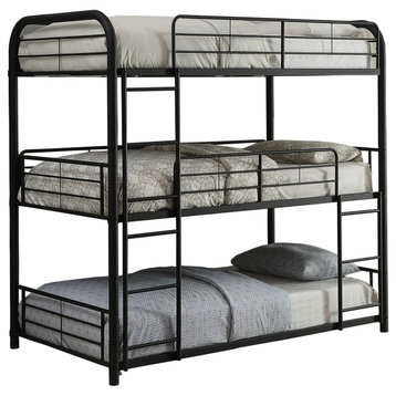 Benzara BM201837 Triple Layer Full Size Bunk Bed with Attached Ladder, Black