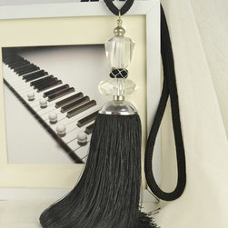 6 Colors QYM22 Polyester and Acrylic Curtain Tassel Tie Backs in Black Color - Window Treatment Accessories