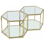Meridian Furniture - Sei Glass Top Coffee Table With Mirrored Base, Gold, 2-Piece - This SEI coffee table two-piece set puts you in complete control of the look of your space. Use a single table for a small space, or put together two or more tables for an expanded look when game night requires extra room for you to spread out. The beautiful brushed gold frame holds a glass top with mirrored base and parallel mirrored bottom shelf. The modular design lets you connect as many tables as you need for a custom solution to your requirements.