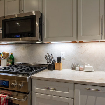 Taj Mahal Quartzite Kitchen w/ Full Height Backsplash