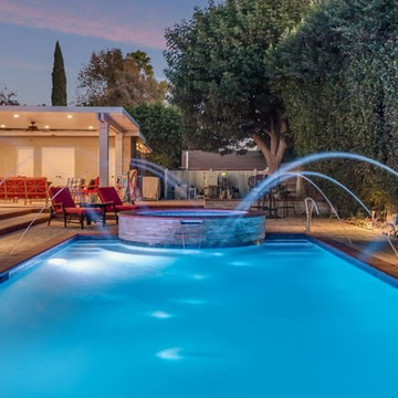 Pool with Creative Tile Details at Twilight