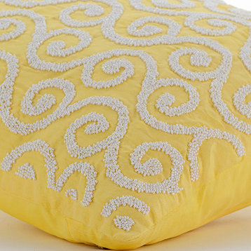 Yellow Art Silk 22"x22" Beaded Scroll Pillows Cover, Yellow Flavor