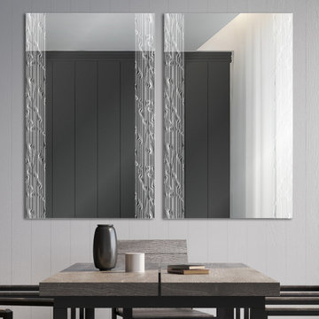 Contemporary Wave Surface Etched Wall Mirror | Etched Framed Rectangular Vanity