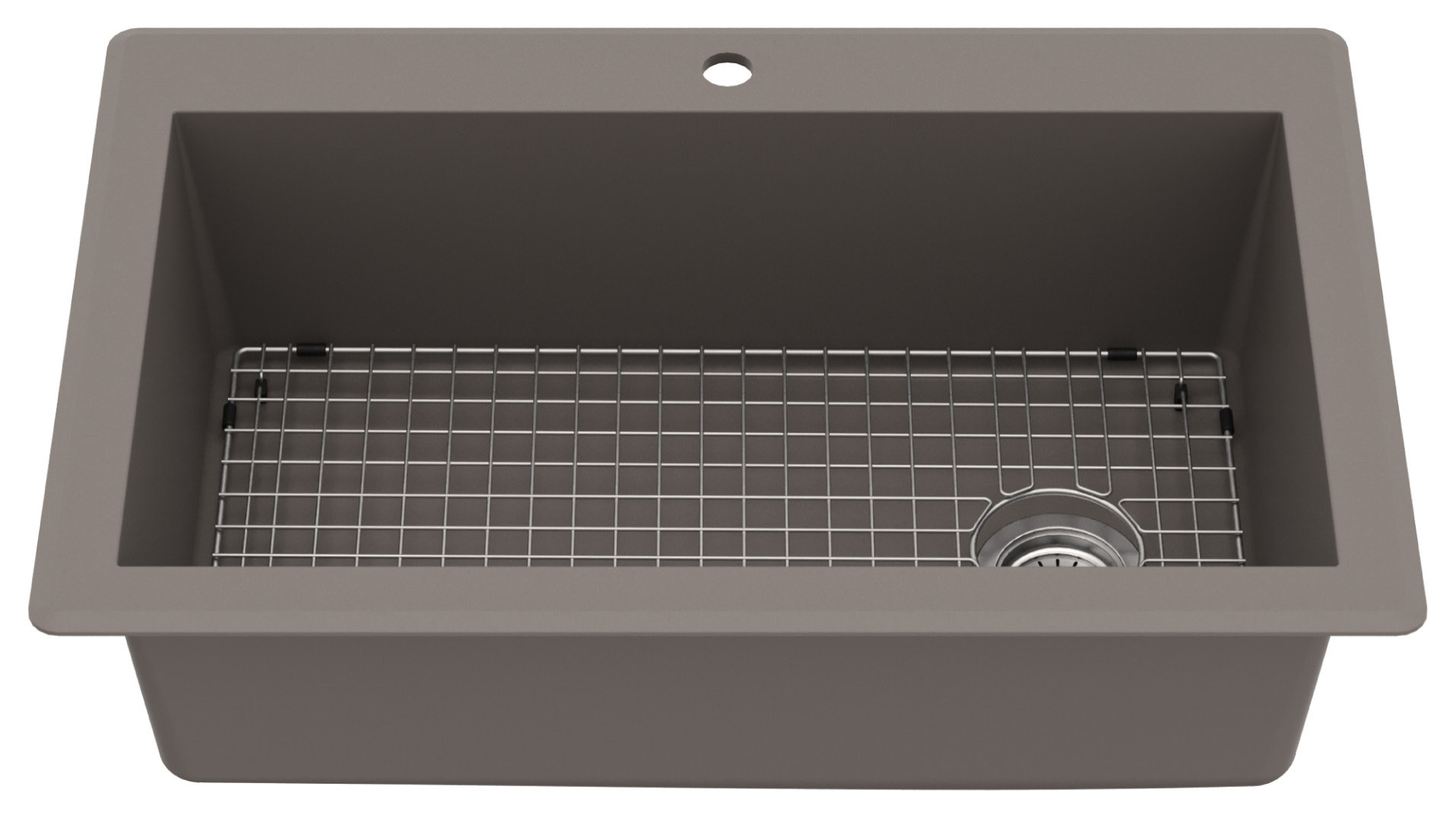 Karran Drop-In Quartz 33" 1-Hole Single Bowl Kitchen Sink Kit, Concrete