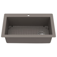 Karran Drop-In Quartz 33" 1-Hole Single Bowl Kitchen Sink Kit, Concrete