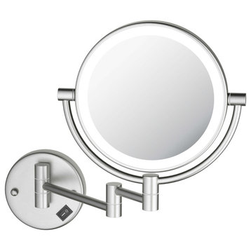 Circular LED Wall Mount Magnifying Make Up Mirror, Brushed Nickel