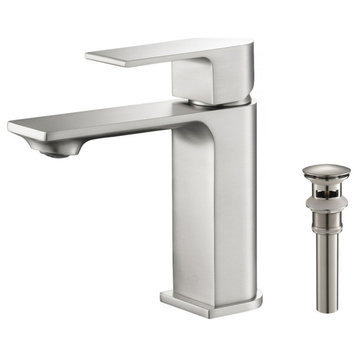 KIBI Mirage Single Handle Bathroom Faucet, Brush Nickel, With Drain