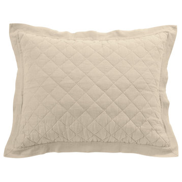 Linen Cotton Diamond Quilted Pillow Sham, 1 Piece, Light Tan, King