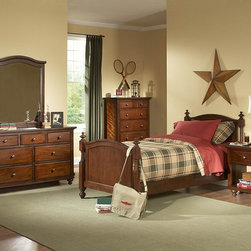B1422T-1 ARIS 4PCS CLASSIC KID WARM BROWN CHERRY WOOD TWIN BEDROOM SET - Kids Bedroom Furniture Sets