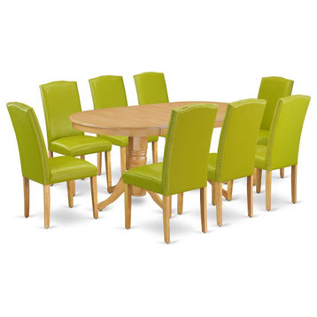 East West Furniture Vancouver 9-piece Wood Dining Set in Oak/Autumn Green