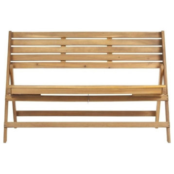 Safavieh Luca Steel and Acacia Wood Folding Bench in Teak Color