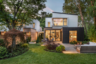 Inspiration for a large multicolored house exterior remodel in Boston