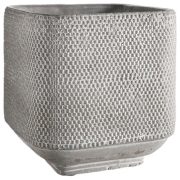 Square Cement Pot in Abstract Pattern Design, Washed Gray Finish, Small