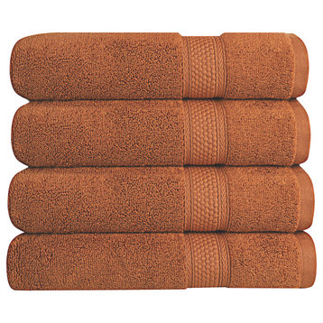 A1HC Bath Towel 4-Piece Set, 100% Ring Spun Cotton, Quick Dry, Super Soft, Burnt Caramel, 4 Piece Bath Towel (24x48)