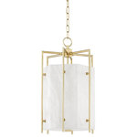 Hudson Valley Lighting - Flatbush 4-Light Small Pendant Aged Brass Finish - Six Spanish alabaster panels held in place by long, angled metal arms come together to create Flatbush's spectacular style. With alabaster at the top as well as the bottom, LEDs light up the alabaster fixture with a gorgeous, soft, lit-from-within glow. Available in Aged Brass and Polished Nickel.