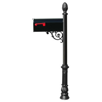 Lewiston Post System-E1 Economy Mailbox, Mounting Plate, Ornate Base, Black