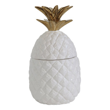 White/Gold Ceramic Pineapple Container With Lid