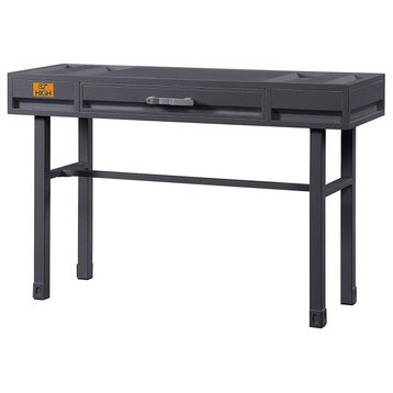 Unique Desk, Cargo Design Constructed With Metal and Spacious Drawer, Gunmetal