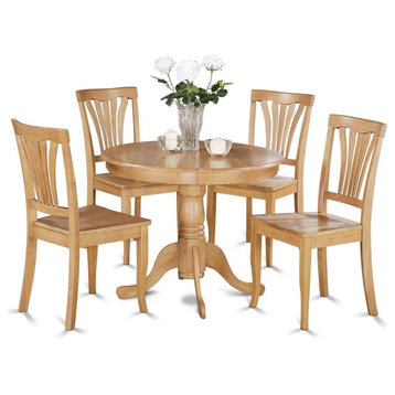 5-Piece Kitchen Round Table Plus 4 Chairs for Dining Room, Oak