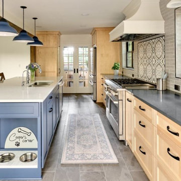 Navy Blue & Maple Kitchen with Walk-in Pantry