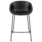 Euro Style - Zach Stools, Set of 2, Black Leatherette, Counter Height - Counter Stool with Black Leatherette and Matte Black Powder Coated Steel Frame and Legs - Set of 2