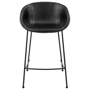 Zach Stools, Set of 2, Black Leatherette, Counter Height