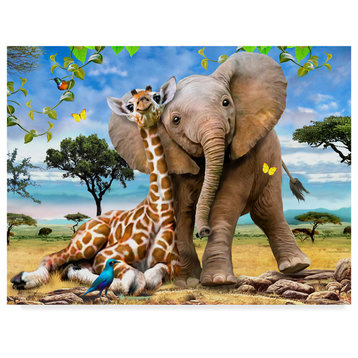 "Elephants And Giraffes" by Howard Robinson, Canvas Art