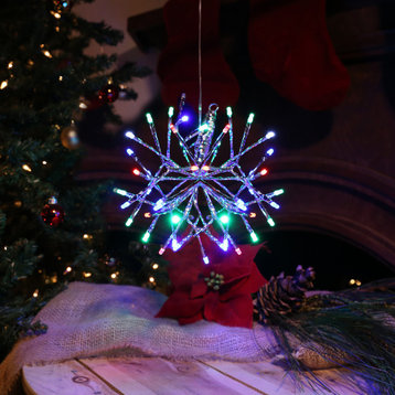 10"H Indoor Christmas Snowflake Ornament with Multi-Colored LED Lights, Silver